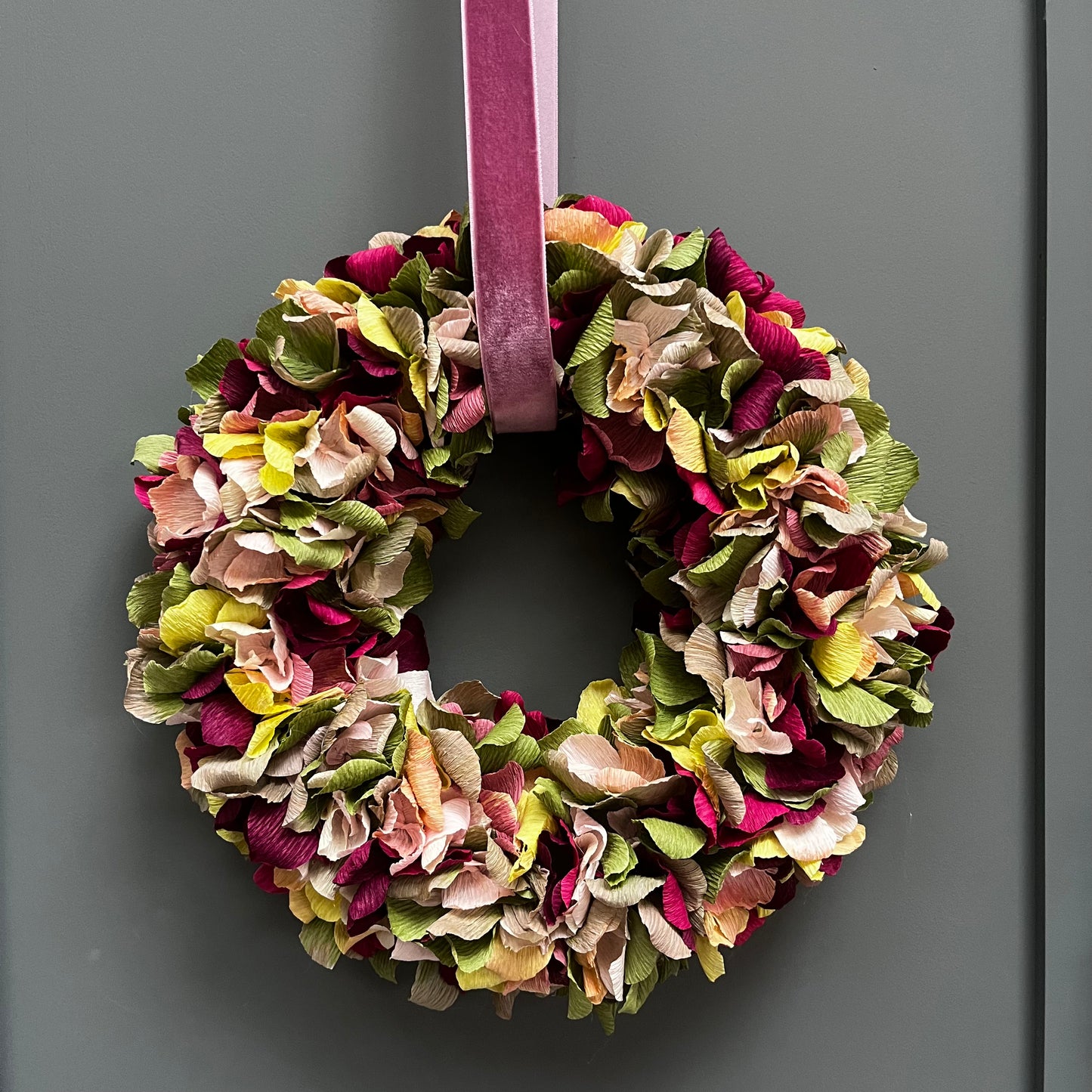 Green, Plum & Pink Crepe Paper Christmas Wreath | Multiple Sizes Available