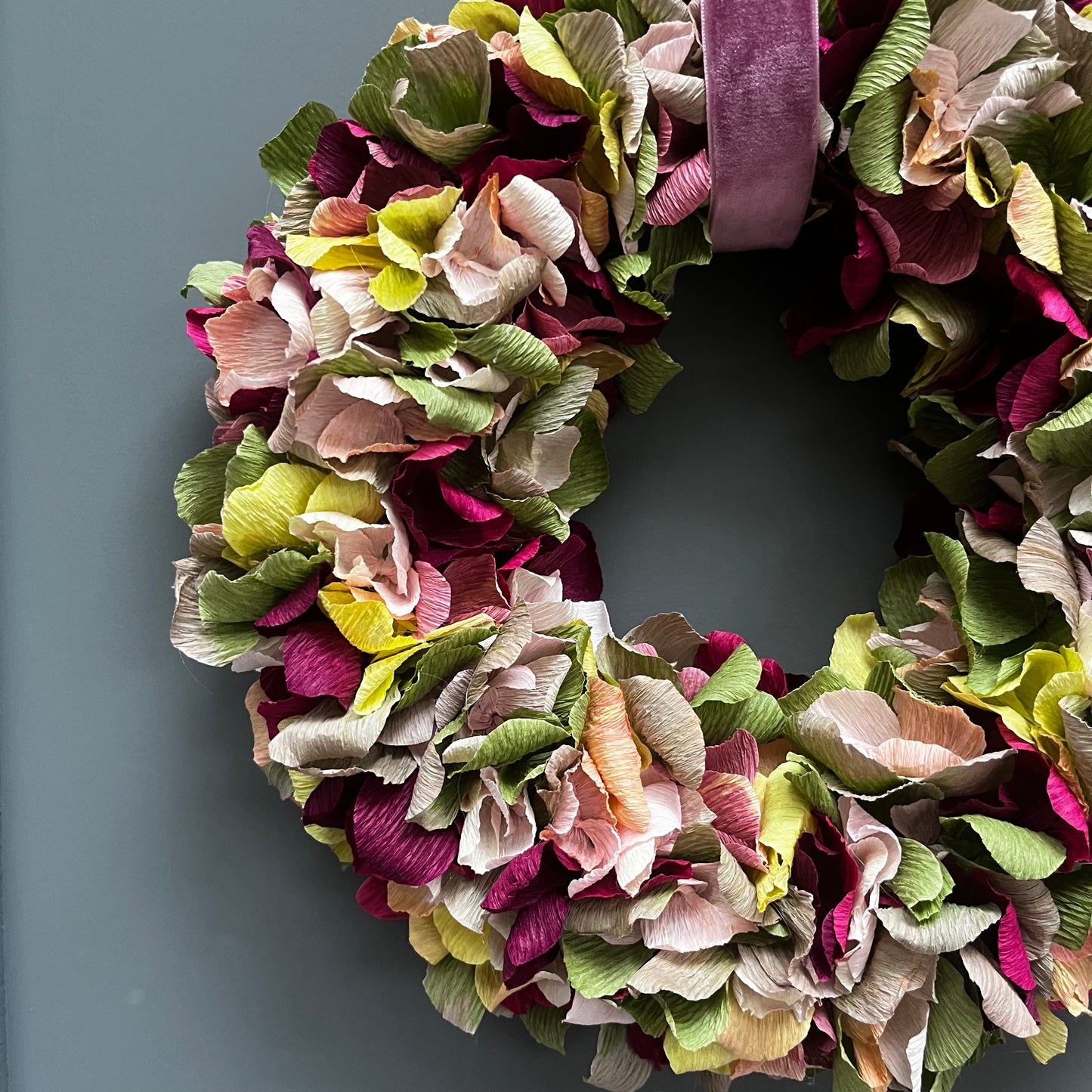 Green, Plum & Pink Crepe Paper Christmas Wreath | Multiple Sizes Available