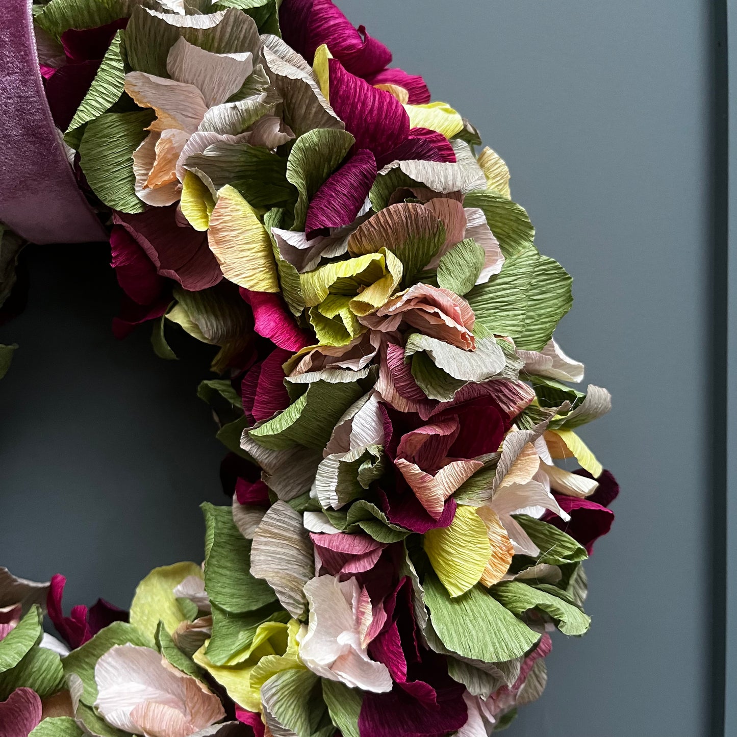 Green, Plum & Pink Crepe Paper Christmas Wreath | Multiple Sizes Available