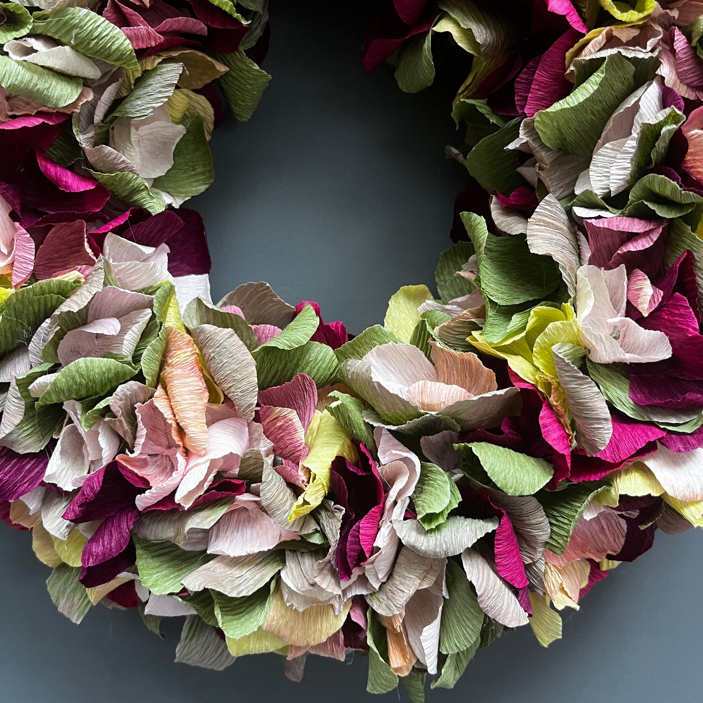 Green, Plum & Pink Crepe Paper Christmas Wreath | Multiple Sizes Available