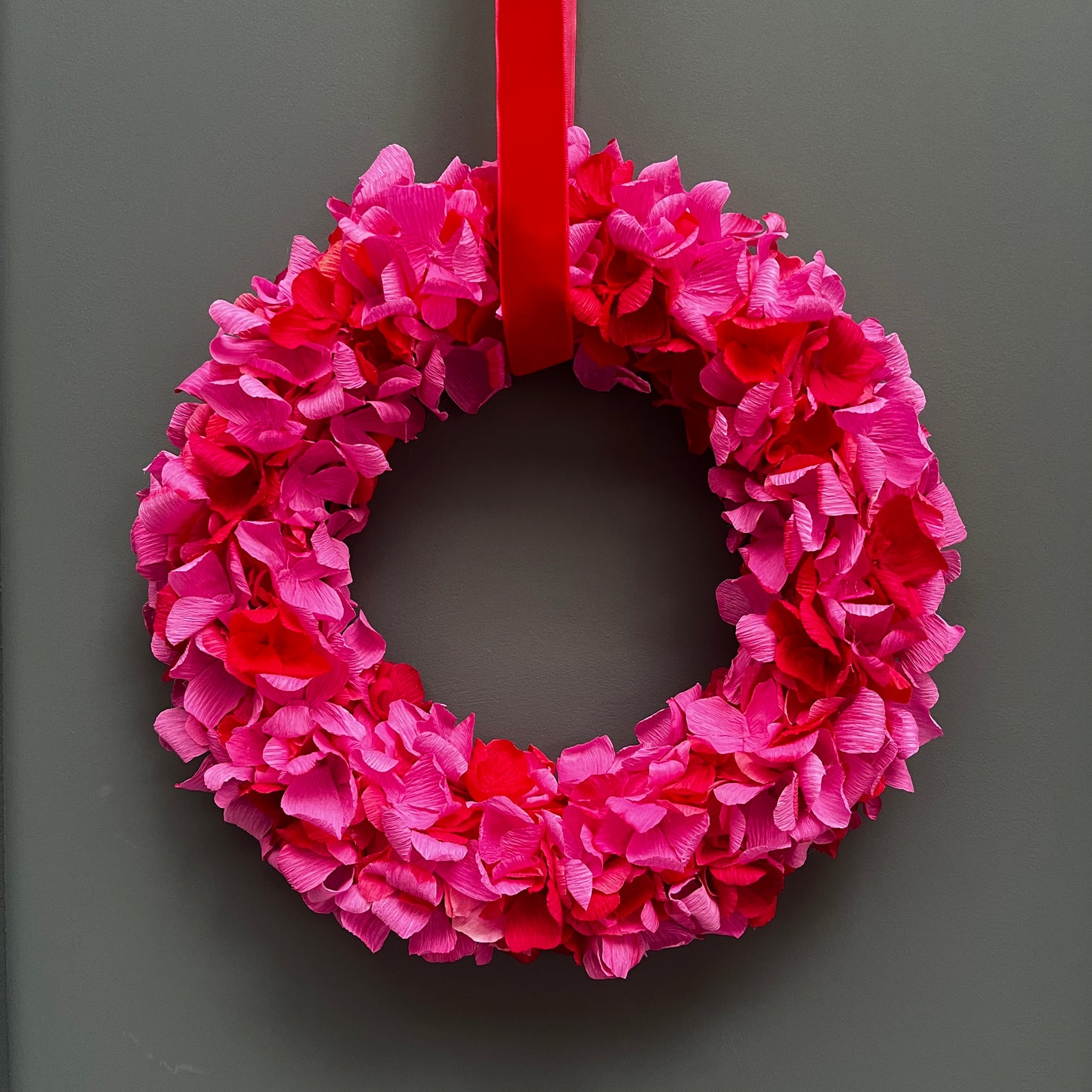 Hot Pink & Red Crepe Paper Wreath | Multiple Sizes Available