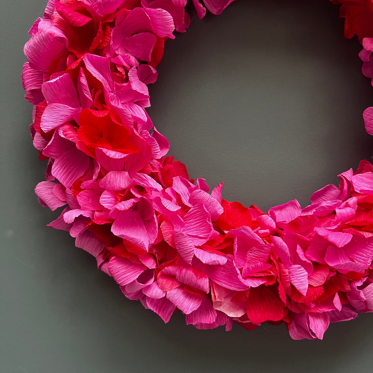 Hot Pink & Red Crepe Paper Wreath | Multiple Sizes Available