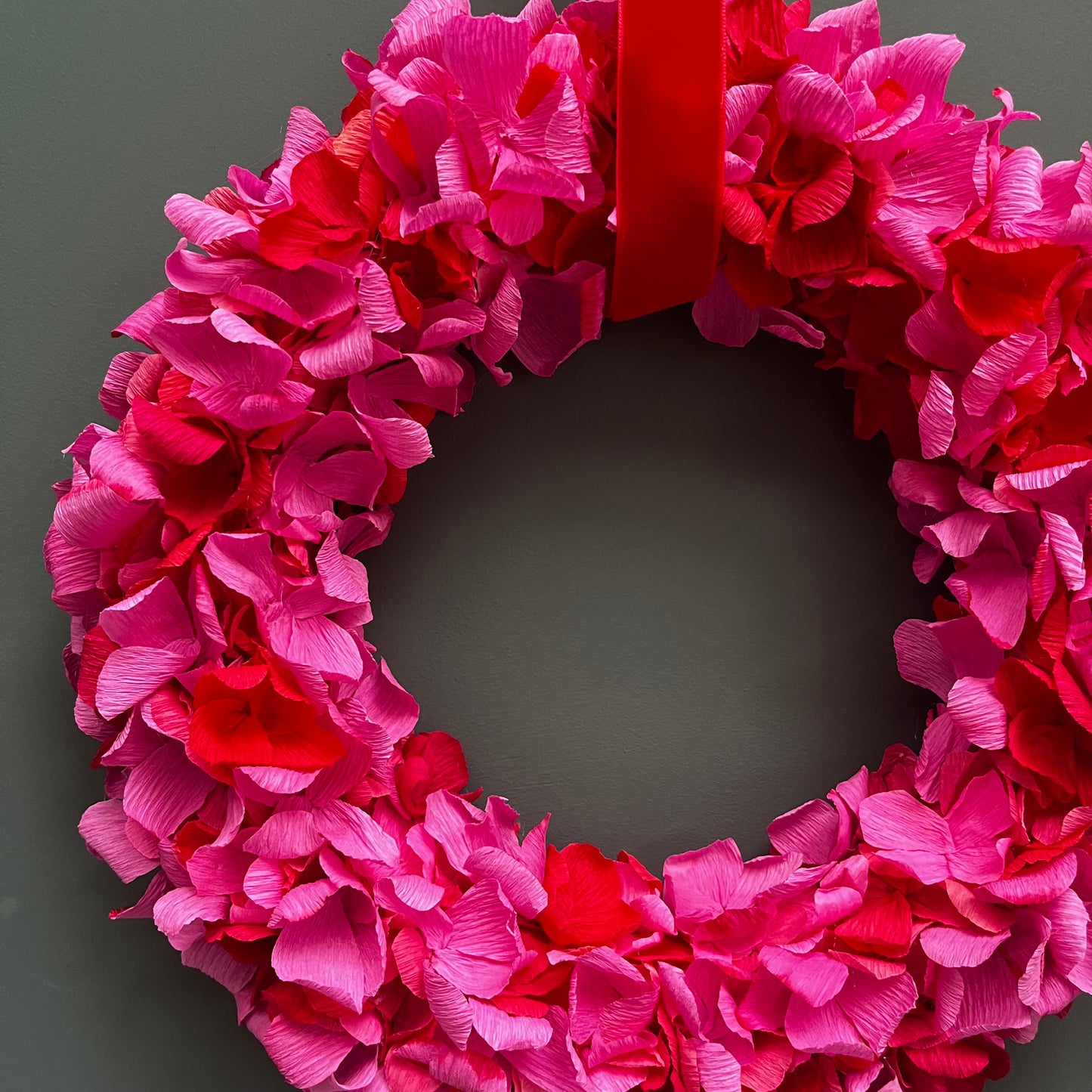 Hot Pink & Red Crepe Paper Wreath | Multiple Sizes Available