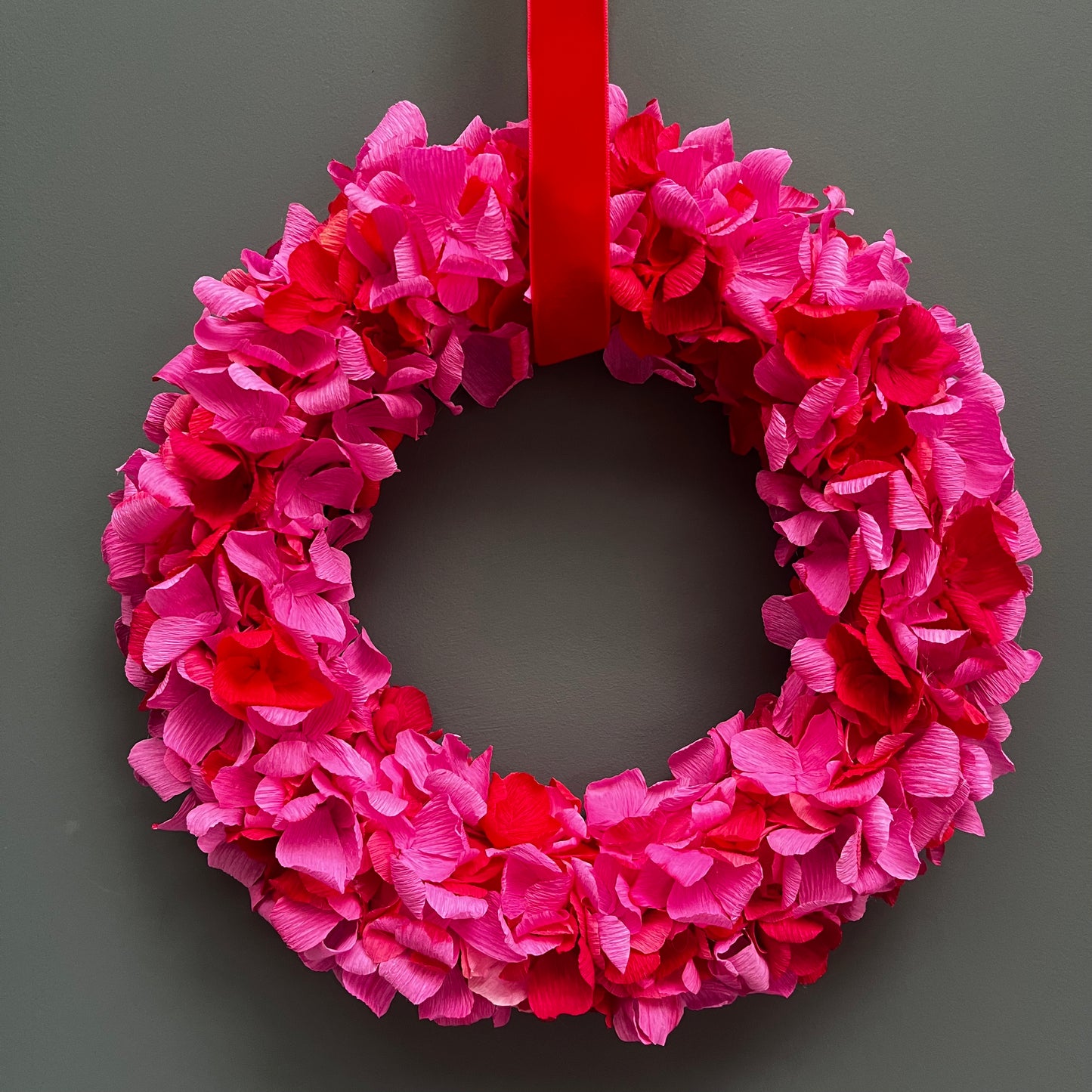 Hot Pink & Red Crepe Paper Wreath | Multiple Sizes Available