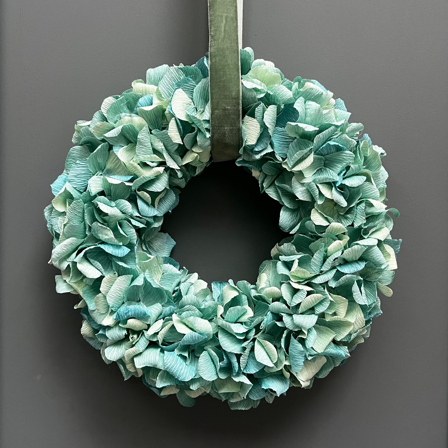 Turquoise Crepe Paper Christmas Wreath | Multiple Sizes Available