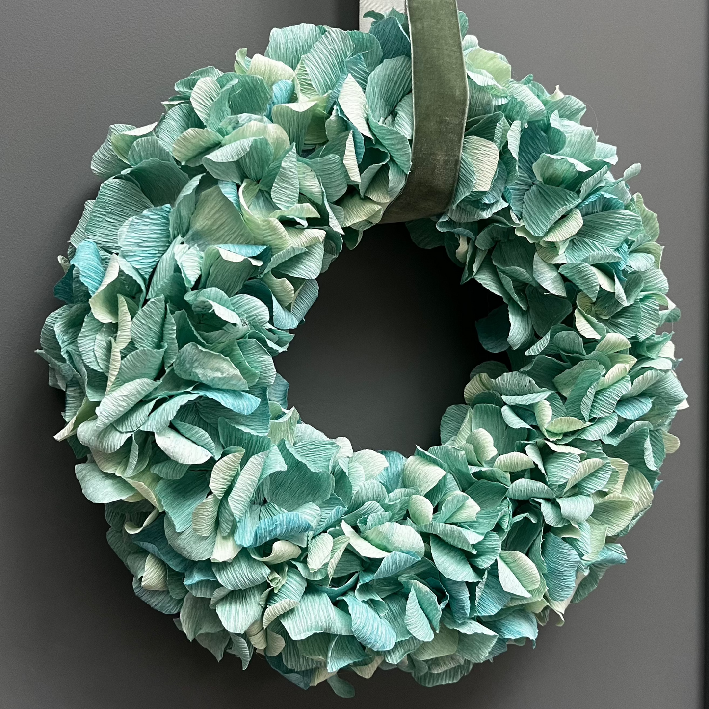 Turquoise Crepe Paper Christmas Wreath | Multiple Sizes Available