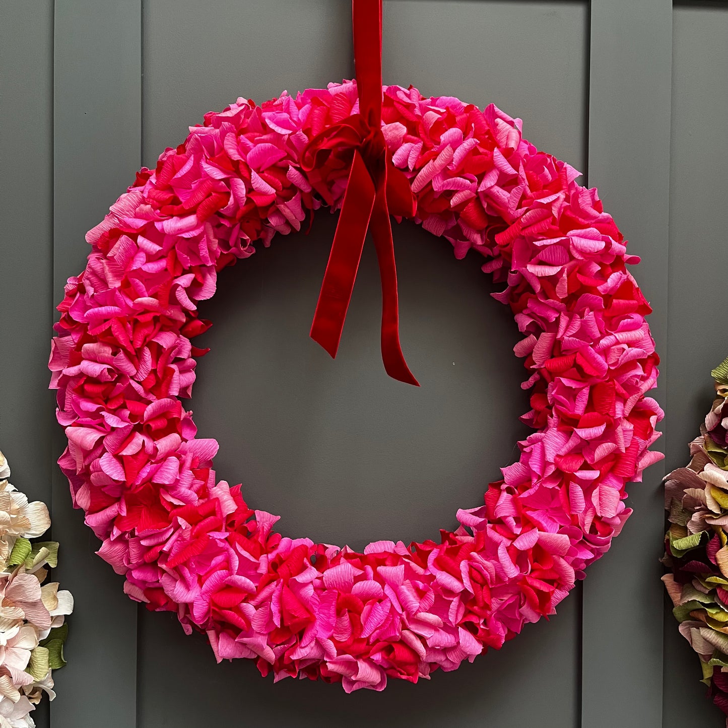 Hot Pink & Red Crepe Paper Wreath | Multiple Sizes Available