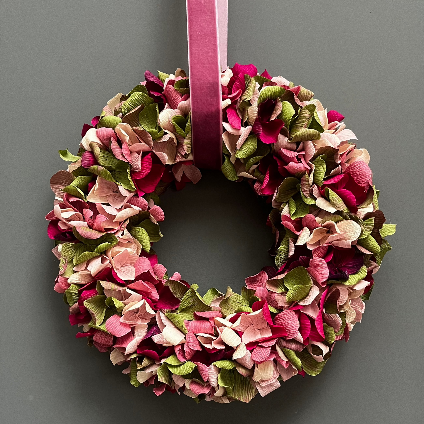 Green, Pink, Plum & Taupe Crepe Paper Christmas Wreath | Multiple Sizes Available