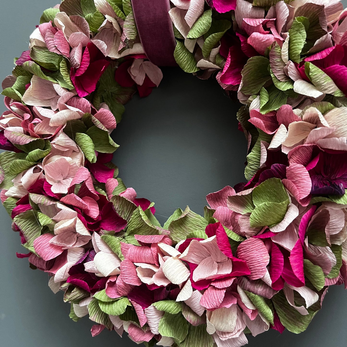 Green, Pink, Plum & Taupe Crepe Paper Christmas Wreath | Multiple Sizes Available