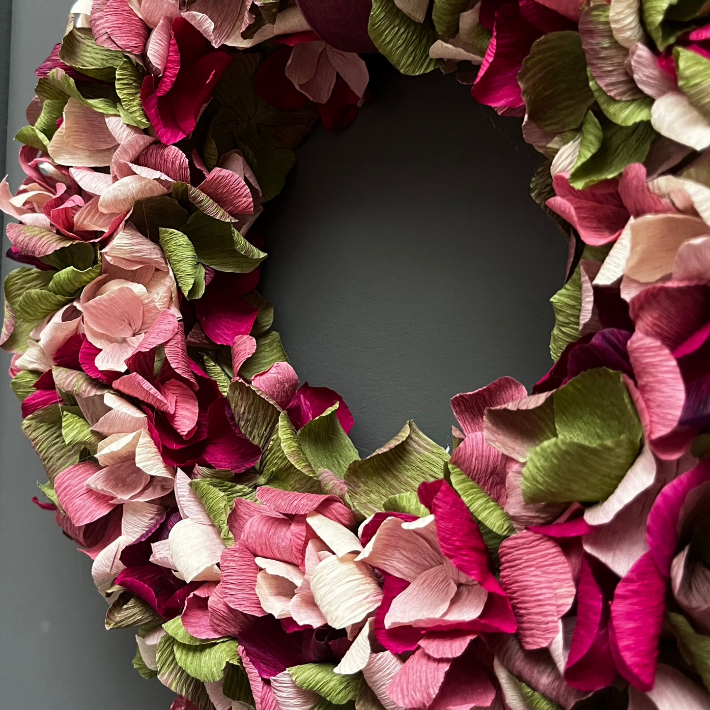 Green, Pink, Plum & Taupe Crepe Paper Christmas Wreath | Multiple Sizes Available