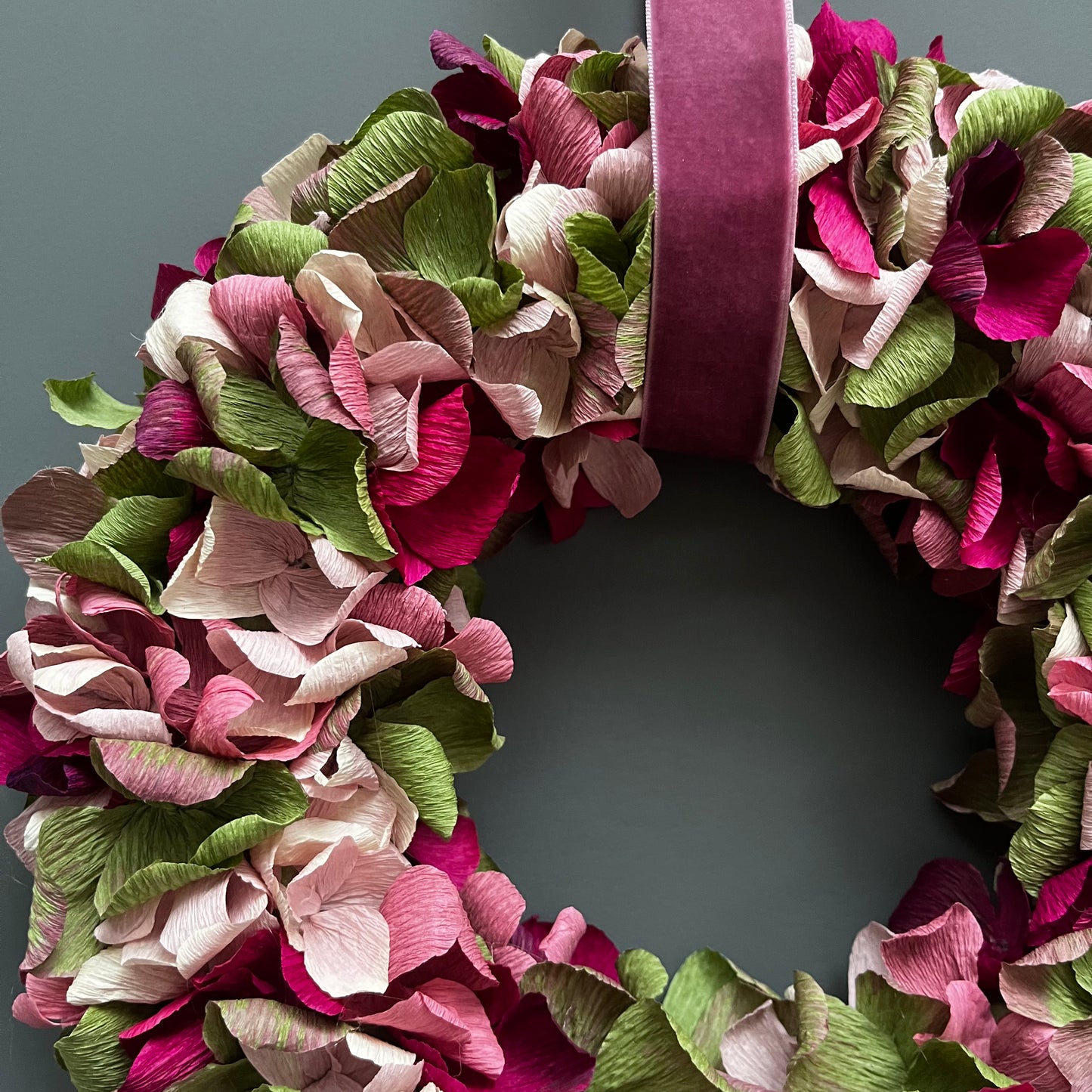 Green, Pink, Plum & Taupe Crepe Paper Christmas Wreath | Multiple Sizes Available