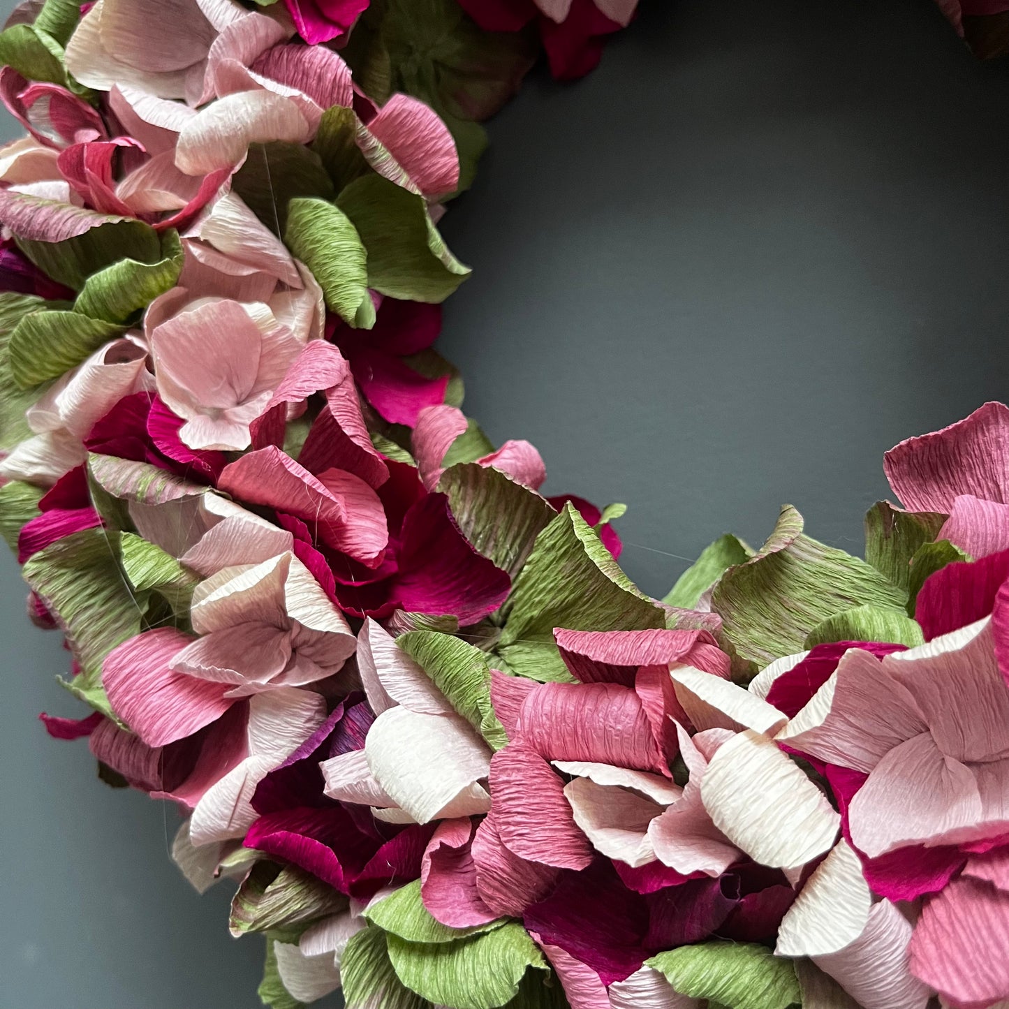 Green, Pink, Plum & Taupe Crepe Paper Christmas Wreath | Multiple Sizes Available