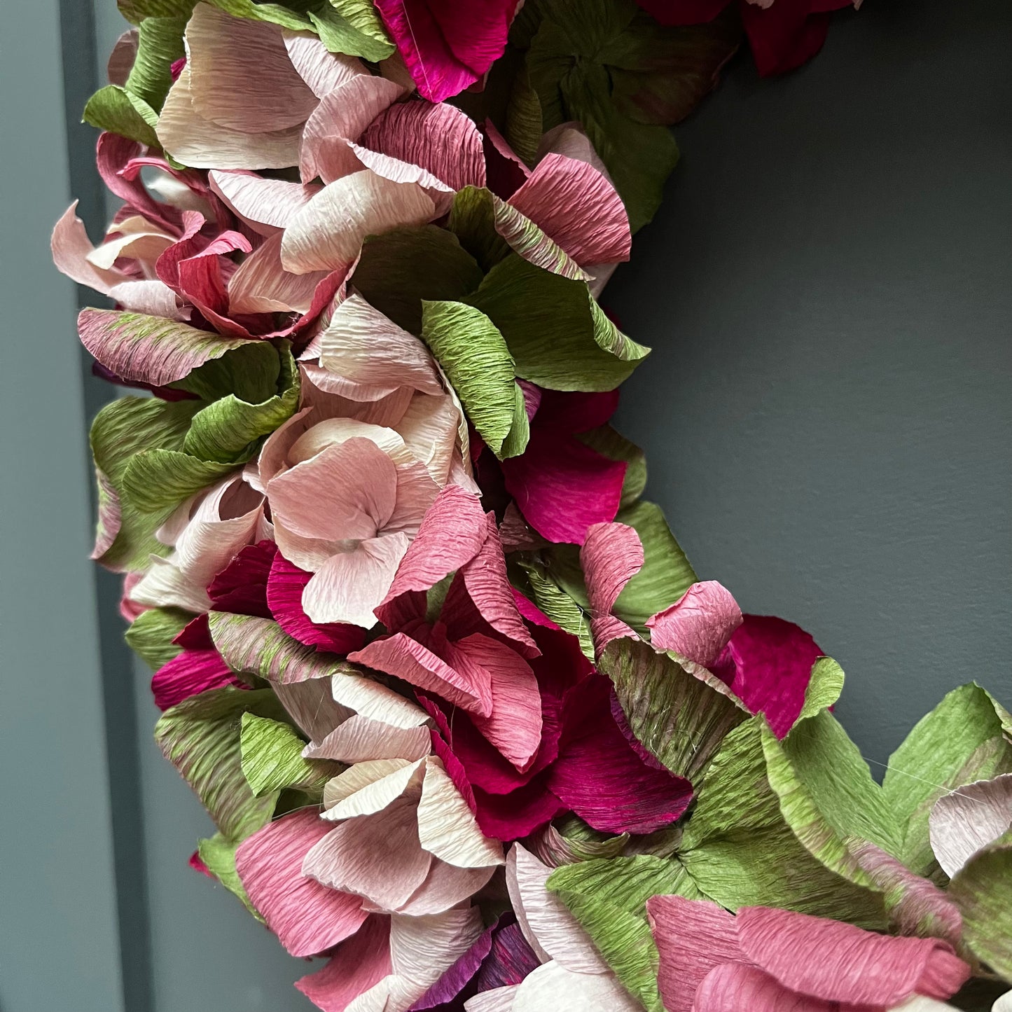 Green, Pink, Plum & Taupe Crepe Paper Christmas Wreath | Multiple Sizes Available