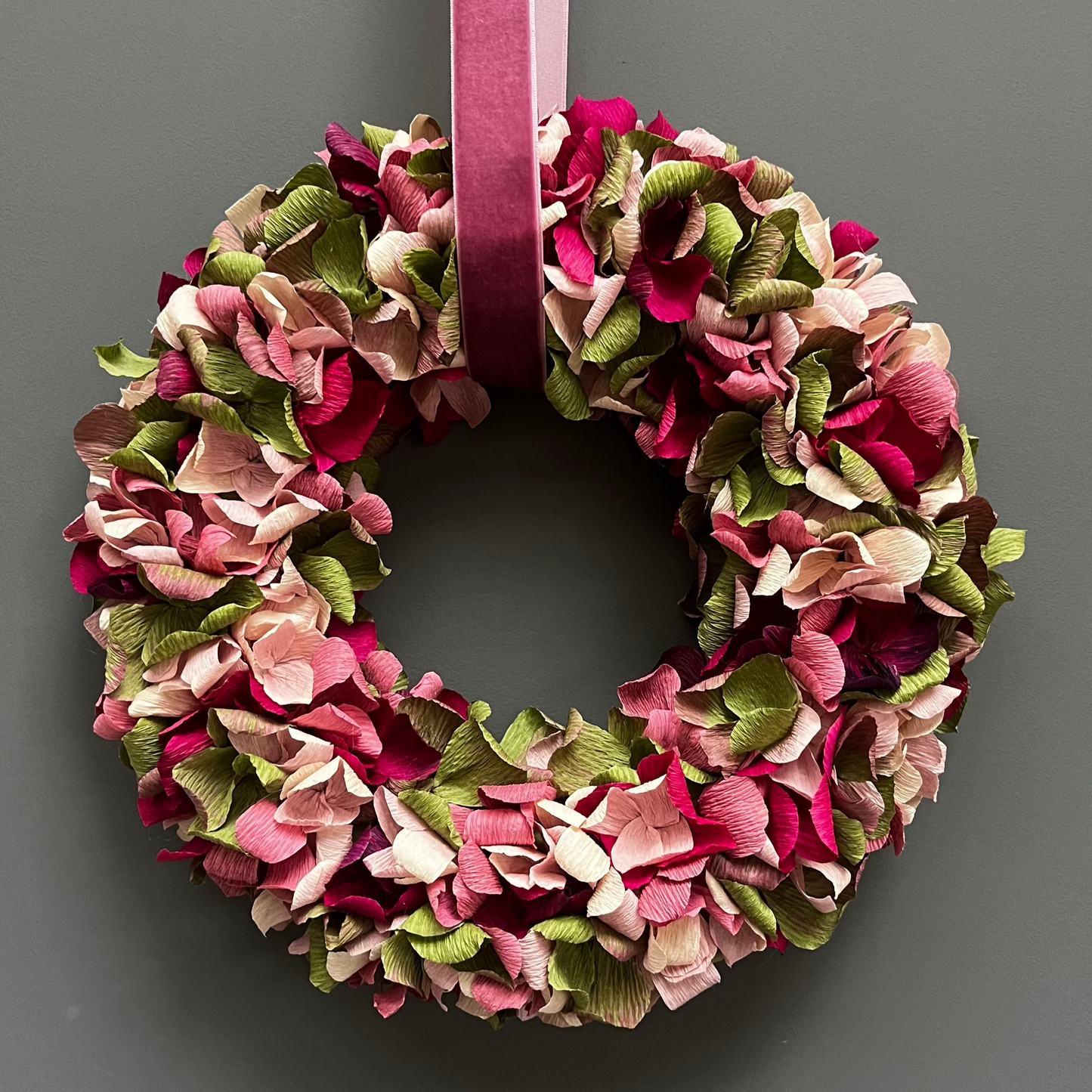 Green, Pink, Plum & Taupe Crepe Paper Christmas Wreath | Multiple Sizes Available