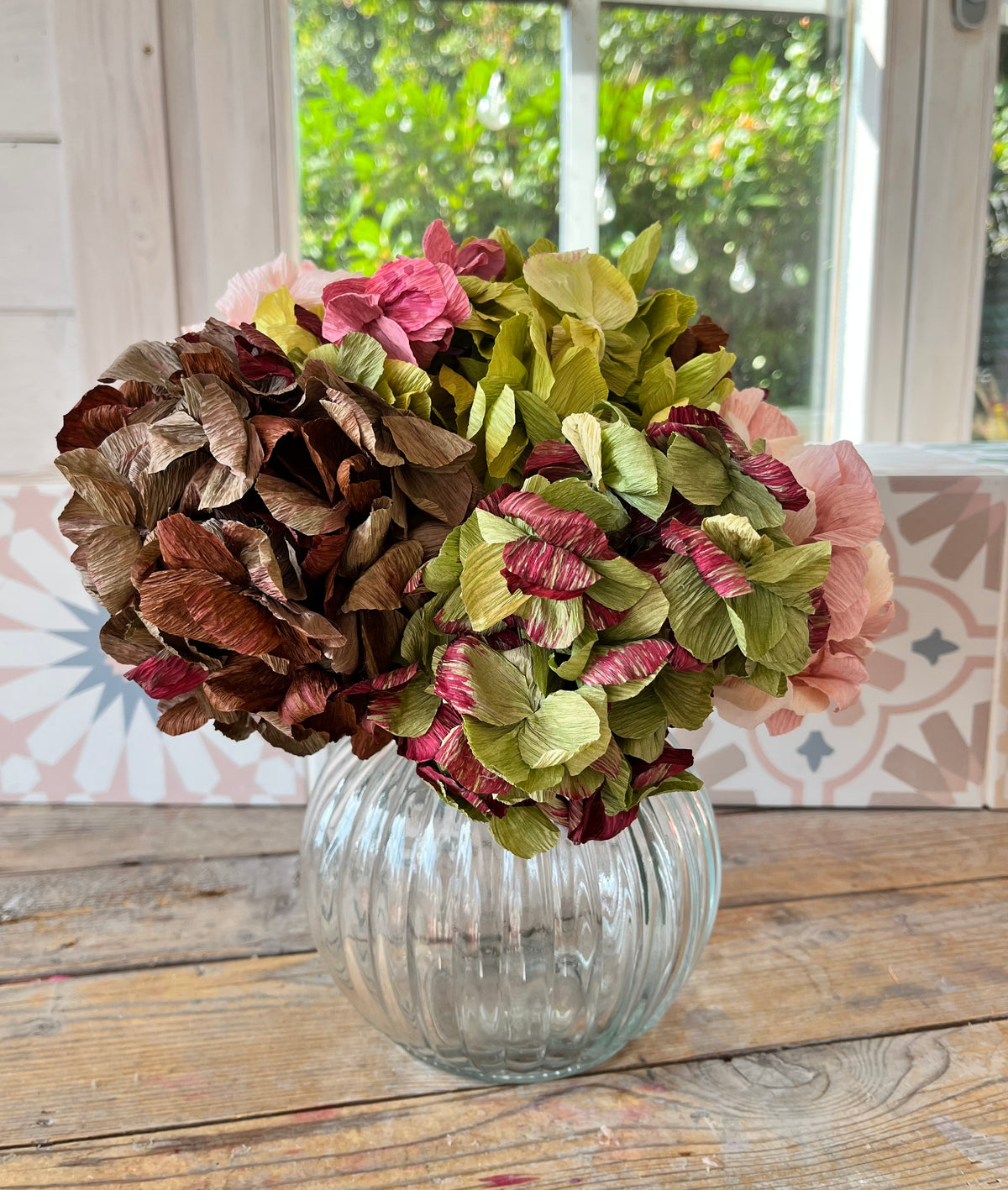 Hydrangea Crepe Paper Flower Bouquet x5