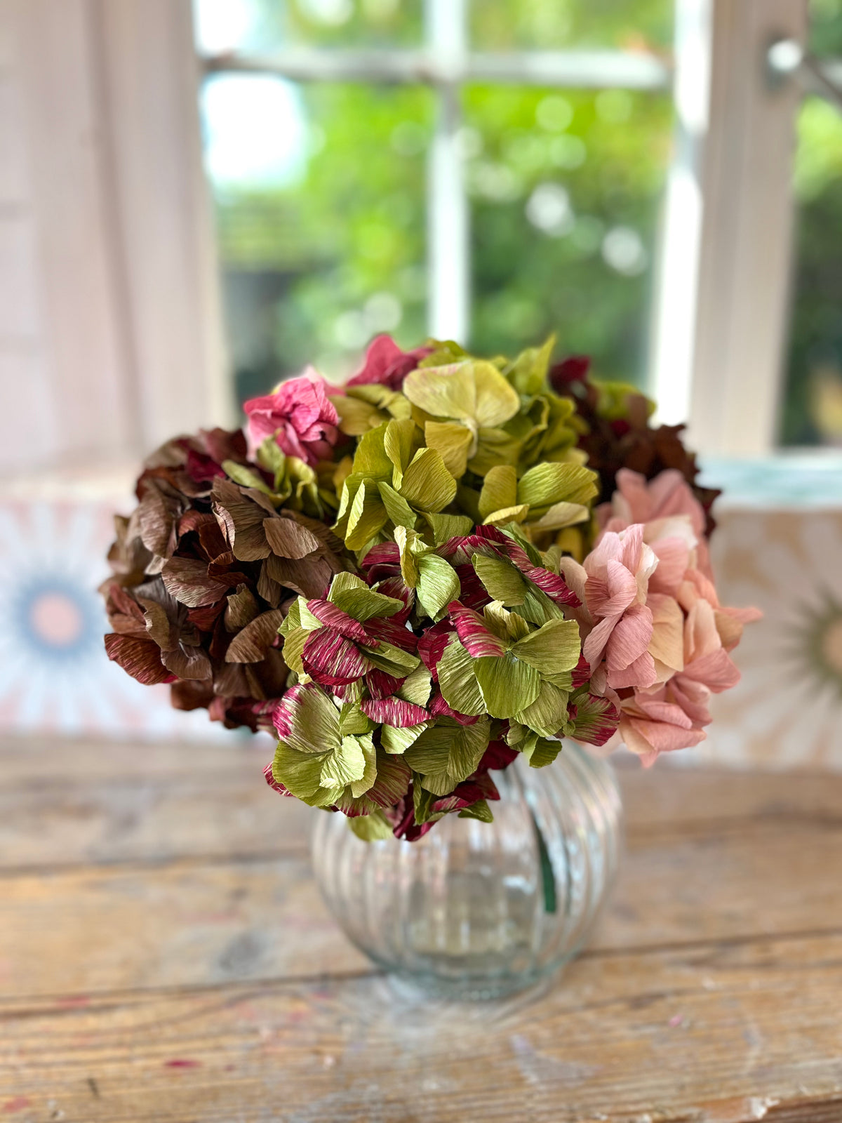 Hydrangea Crepe Paper Flower Bouquet x5