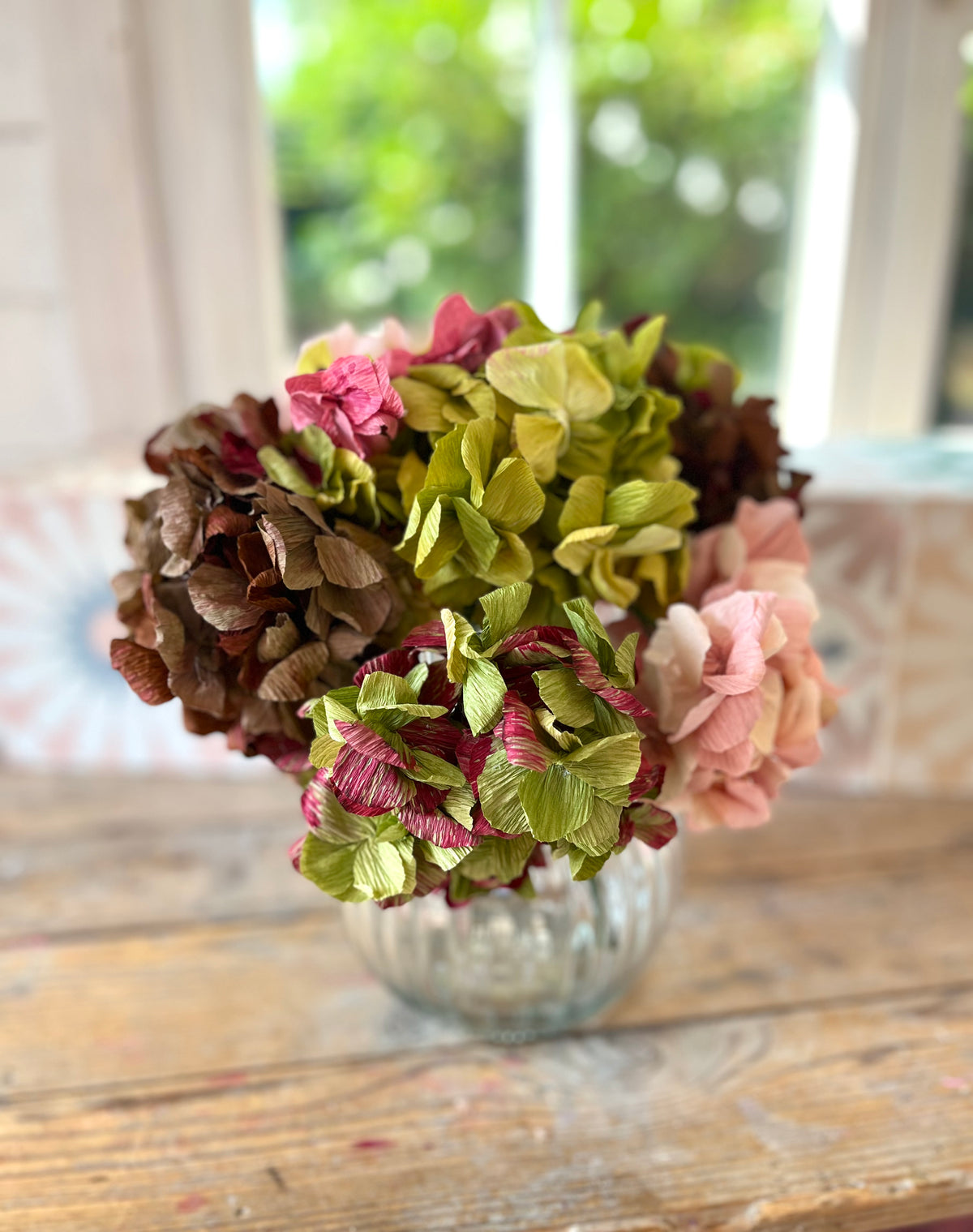 Hydrangea Crepe Paper Flower Bouquet x5