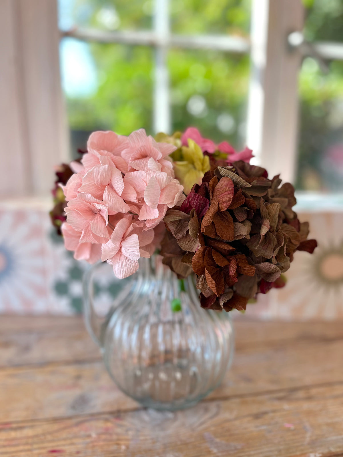Hydrangea Crepe Paper Flower Bouquet x5