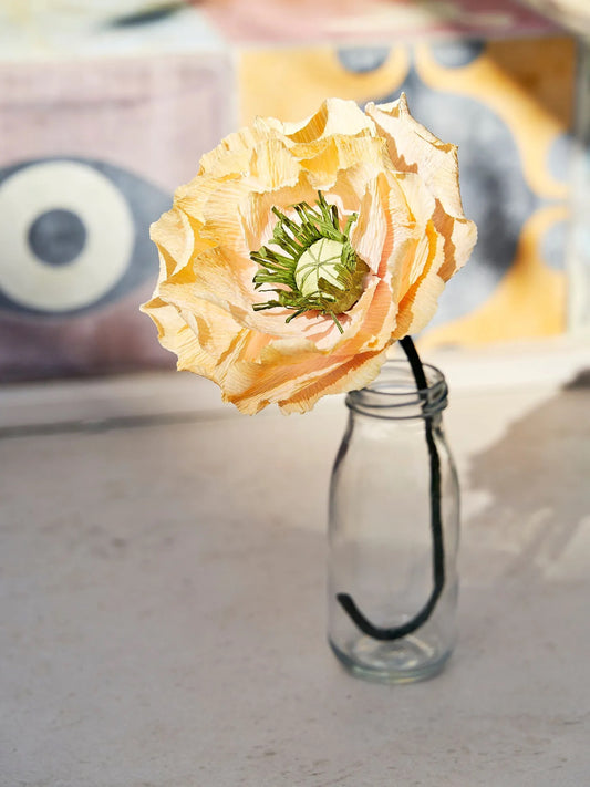Yellow & Pink Crepe Paper Poppy